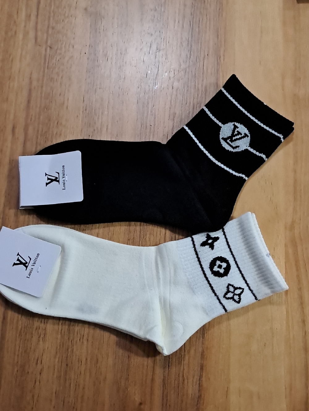 Louis Vuitton Black & White Monogram Crew Socks Pair